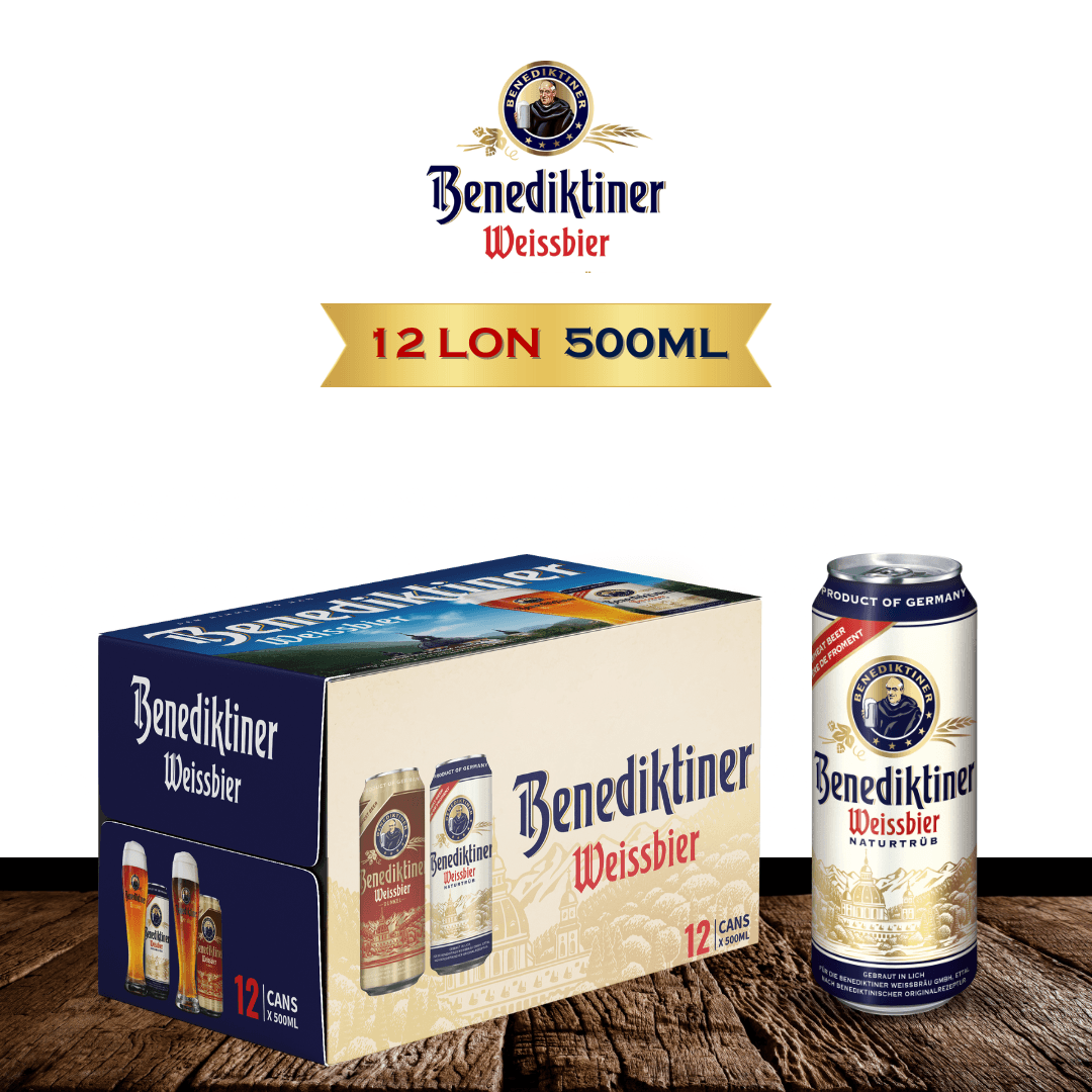 Benediktiner Naturtrüb — Thùng 12 Lon 500ml